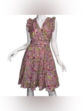 NWT Taylor Pink Floral V-Neck Ruffle Sleeve Midi Dress